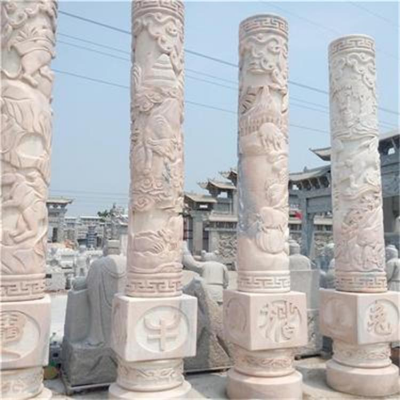 12生肖文化柱，晚霞紅石雕柱子