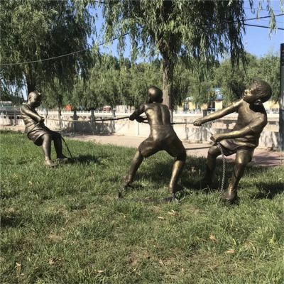 拔河，玻璃鋼民俗生活場景人物雕塑