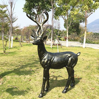 公園戶外不銹鋼仿銅鹿雕塑