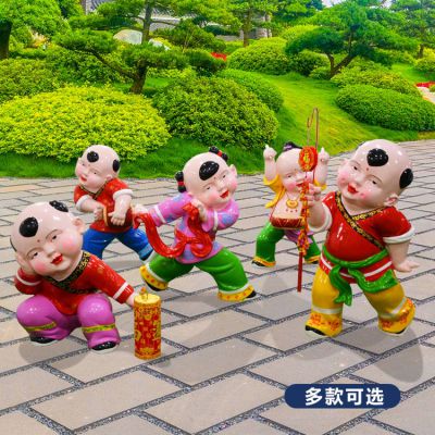 玻璃鋼彩繪福娃，中國(guó)傳統(tǒng)喜慶娃娃雕塑