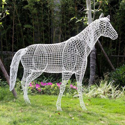 不銹鋼馬兒，鐵藝網(wǎng)格馬雕塑