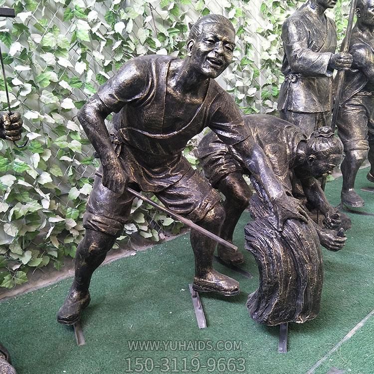 玻璃鋼仿銅色割稻子、插秧等干貨農民塑像雕塑