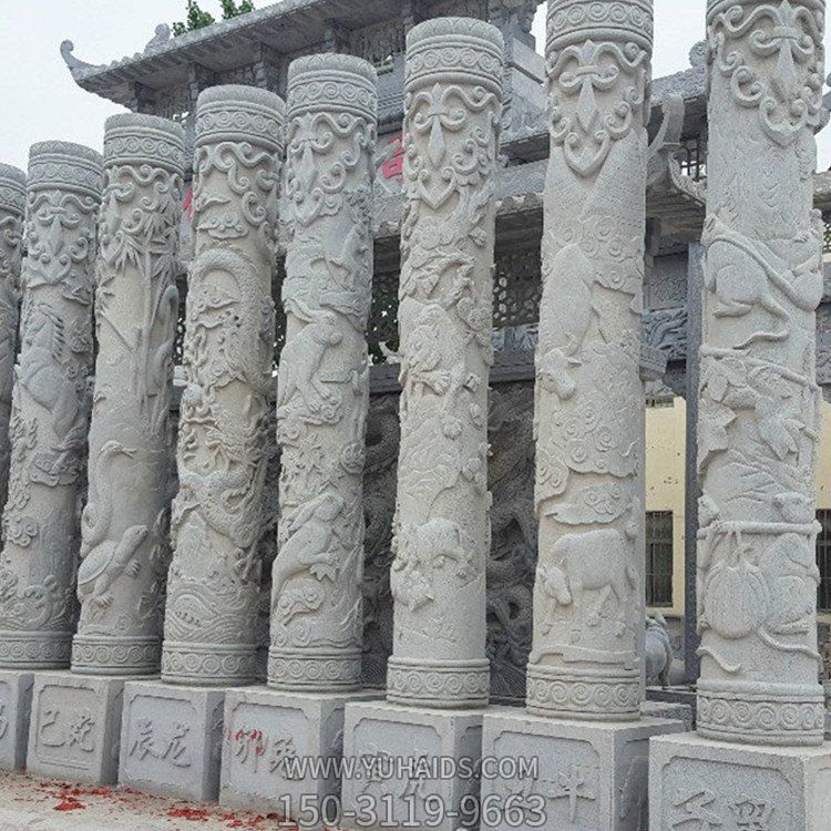 大理石浮雕景觀戶(hù)外盤(pán)龍石柱雕塑