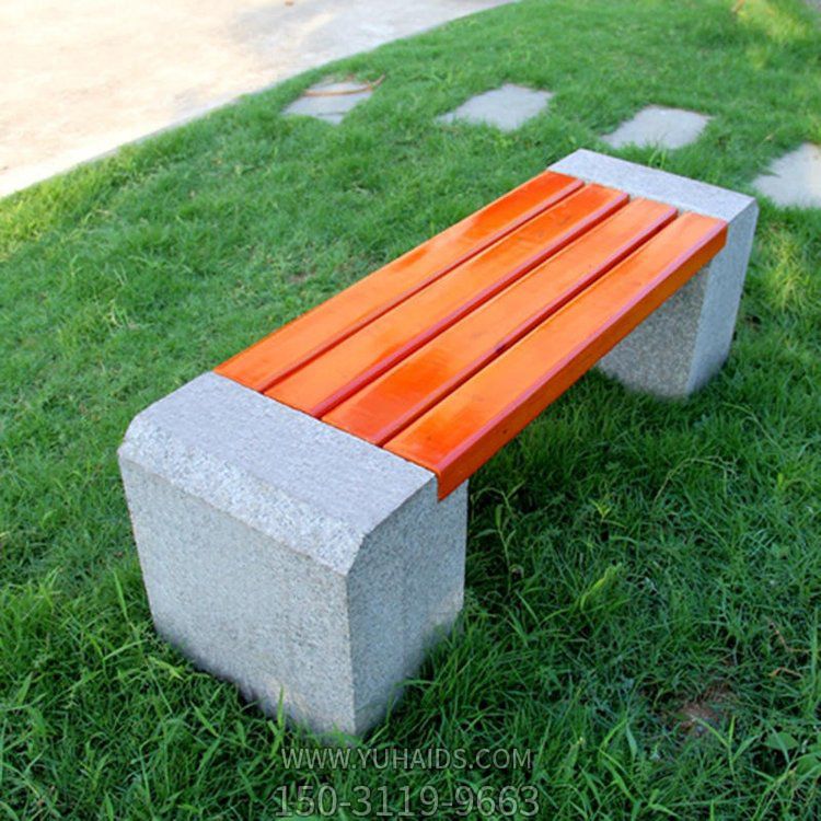 小區(qū)廣場(chǎng)乘涼花崗巖防腐木長(zhǎng)條石凳子雕塑