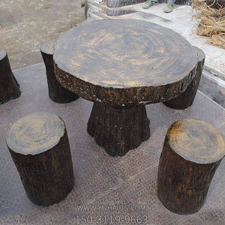 公園戶外擺放玻璃鋼仿樹(shù)木圓桌圓柱凳子雕塑