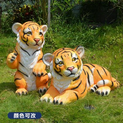 玻璃鋼仿真可愛老虎，彩繪老虎雕塑