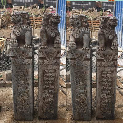 獅子浮雕城市廣場(chǎng)擺放拴馬柱雕塑