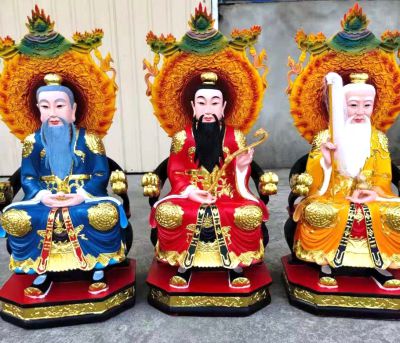 太上老君、上清靈寶天尊、三清道祖玻璃鋼彩繪神佛三清祖師雕塑