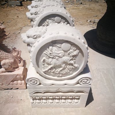 酒店公司門(mén)口擺放漢白玉抱鼓石門(mén)墩門(mén)口裝飾工藝雕塑