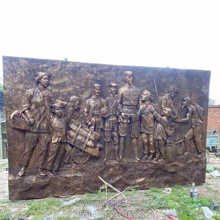 戶外園林銅雕浮雕八路軍影壁雕塑