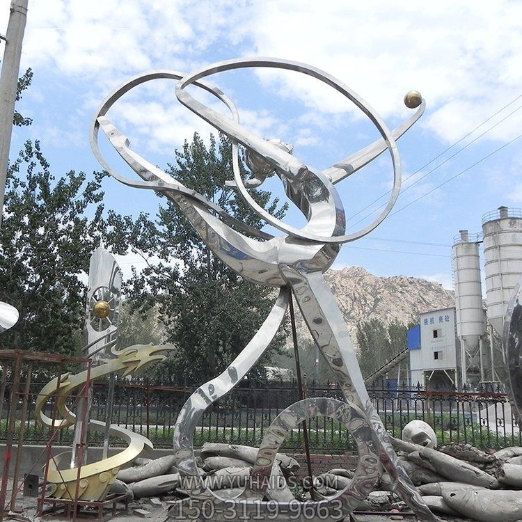 玻璃鋼抽象人物，彩帶飄飄，舞彩帶雕塑