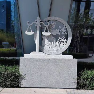 廣場擺放花崗巖雕刻天平蓮花法治主題石雕