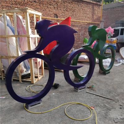 騎自行車，鐵藝剪影運(yùn)動人物