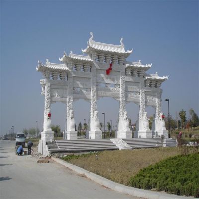 大理石石雕戶外景觀三門(mén)四柱牌坊雕塑