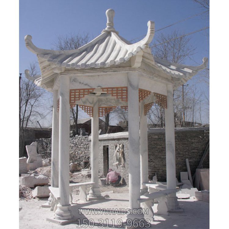 學(xué)?；▓@擺放漢白玉休閑座椅涼亭雕塑