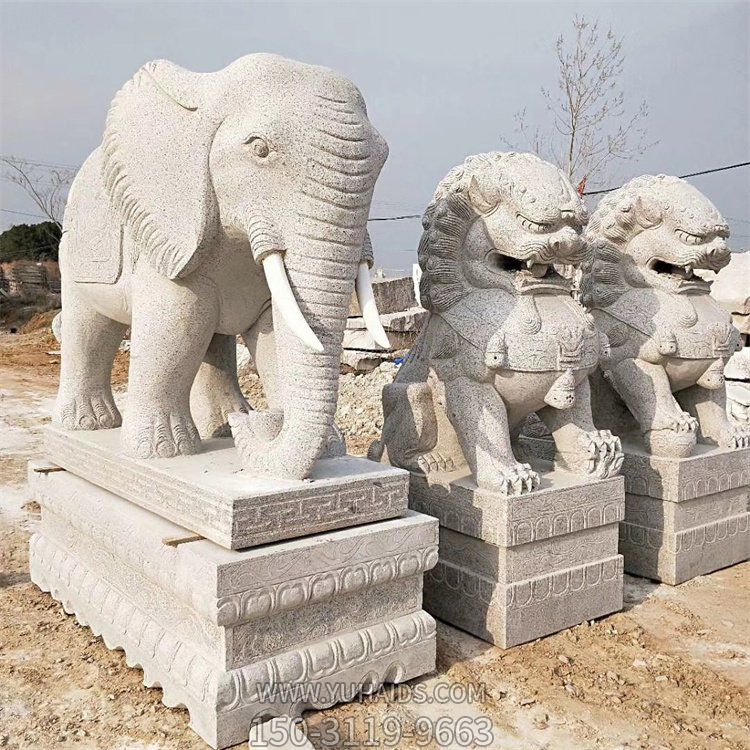 石雕大象、石雕獅子，漢白玉傳統(tǒng)雕塑定制加工