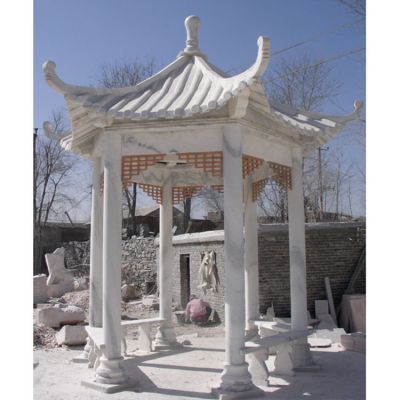 學?；▓@擺放漢白玉休閑座椅涼亭雕塑