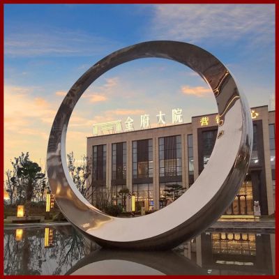 鏡面不銹鋼酒店會(huì)所門(mén)口大型圓環(huán)