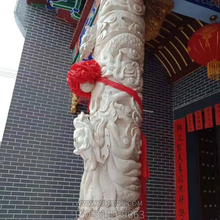 景區(qū)大型盤龍柱 氣勢(shì)雄厚奪目大型擺件園林景觀石雕龍柱雕塑