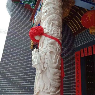 景區(qū)大型盤(pán)龍柱 氣勢(shì)雄厚奪目大型擺件園林景觀石雕龍柱雕塑