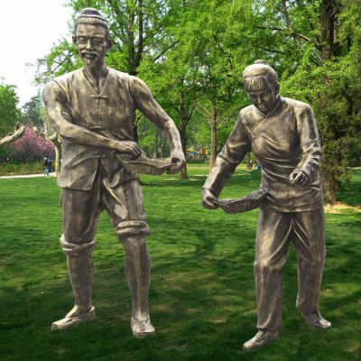 播種，玻璃鋼仿銅勞動(dòng)人物雕塑