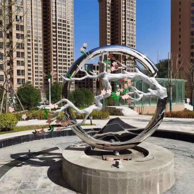 古風(fēng)梅花創(chuàng)意不銹鋼景觀雕塑，古意盎然的水景裝飾