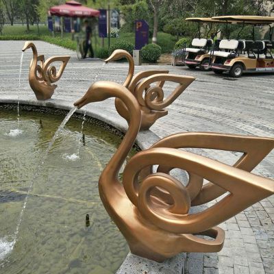 公園廣場(chǎng)別墅不銹鋼噴金鍍金噴水吐水天鵝雕塑