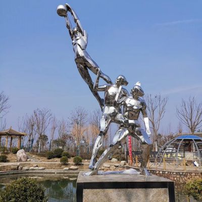 不銹鋼鏡面抽象幾何園林景觀(guān)擺件創(chuàng)意打籃球的人物