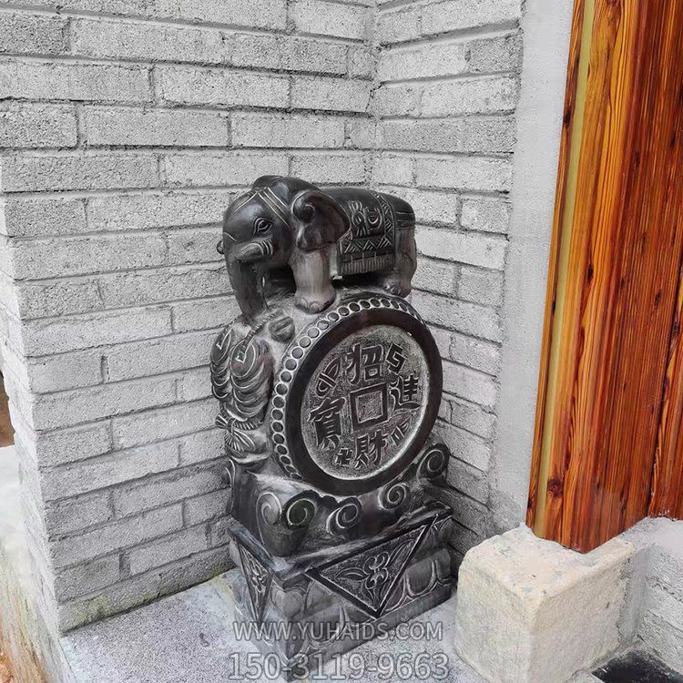 招財(cái)進(jìn)寶黑色大理石門(mén)墩雕塑