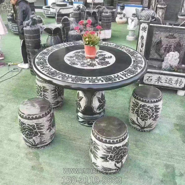青石石雕桌子，圓桌凳