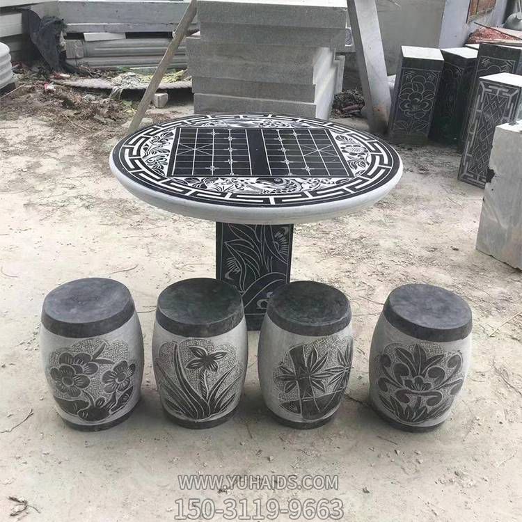 青石石雕戶(hù)外園林景觀石桌石凳雕塑