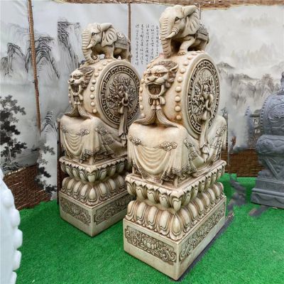 漢白玉大象抱鼓石，仿古做舊大門門墩
