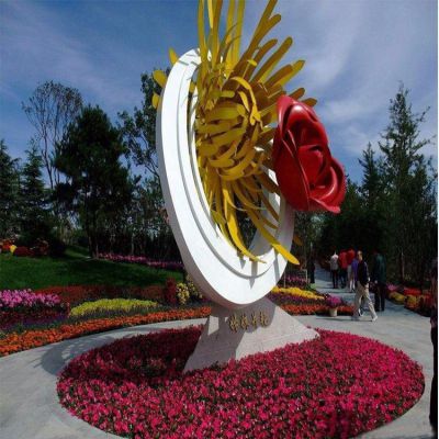 姊妹并艷，不銹鋼創(chuàng)意玫瑰花、菊花景觀雕塑