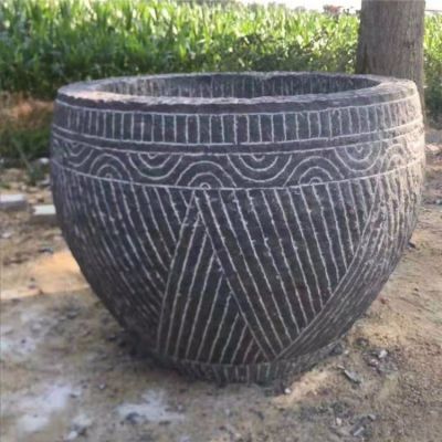 仿古做舊石雕龜紋石養(yǎng)魚種花魚缸雕塑