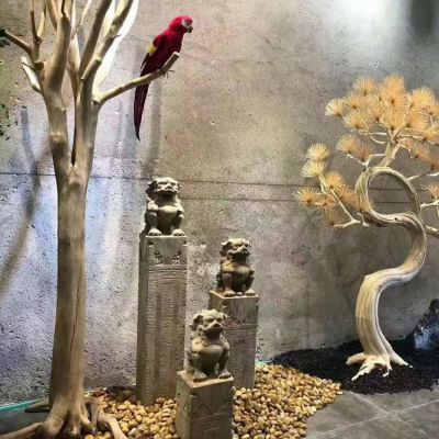 獅子栓馬柱，古建庭院裝飾擺件