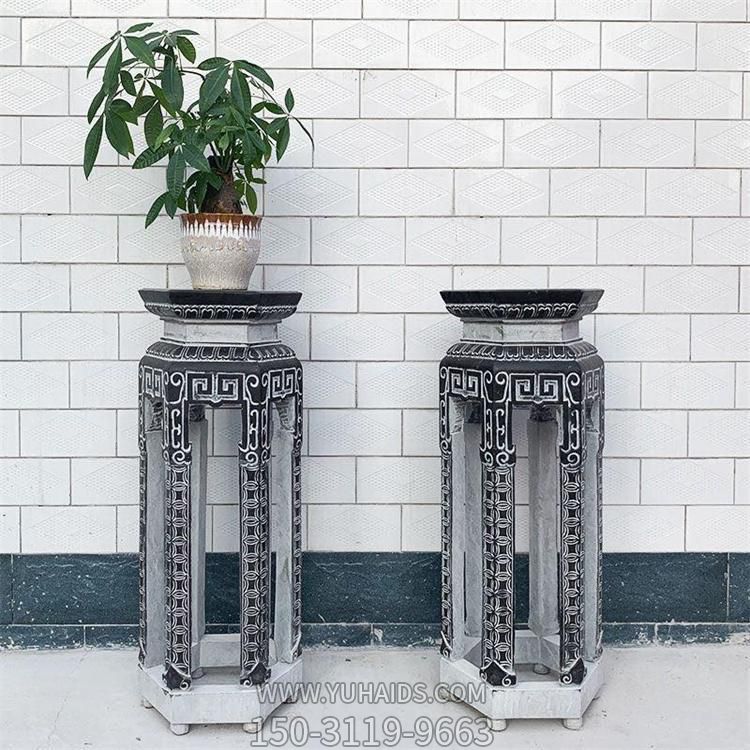 大理石雕刻花紋中式花架花凳雕塑庭院裝飾擺件 