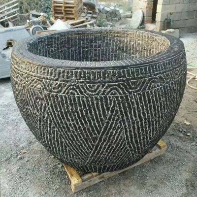 戶外青石紋路庭院花盆雕塑