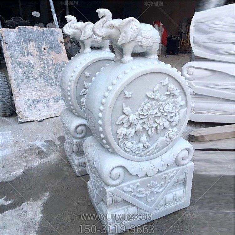 天然石材雕刻小象抱鼓石庭院擺放招財(cái)鎮(zhèn)宅門(mén)墩雕塑