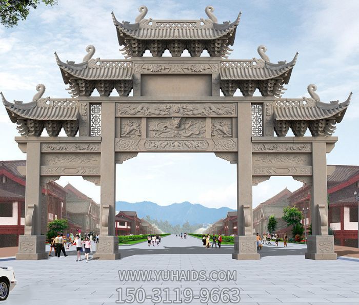 廣場景觀大理三門五樓石牌樓石雕 廣場景觀大理三門五樓石牌樓石雕
