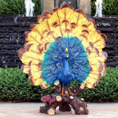 玻璃鋼孔雀擺件，開屏孔雀雕塑