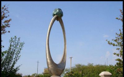 庭院園林幾何綠色寶石不銹鋼戒指雕塑