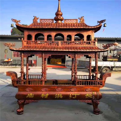 村莊廟宇擺放雙層鑄鐵仿銅香爐