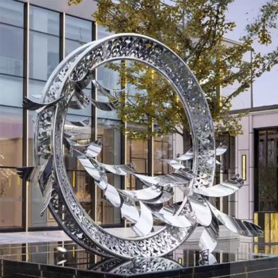 酒店會(huì)所不銹鋼鏤空抽象動(dòng)物圓環(huán)擺件