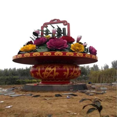 公園廣場大型玻璃鋼景觀花籃，慶典大花籃