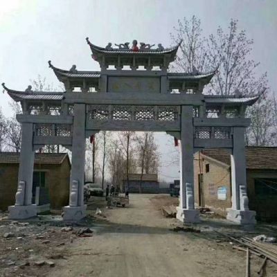 村口大理石石雕古建筑門樓石牌坊雕塑