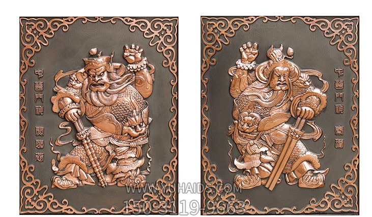 紫銅鍛造銅浮雕門神雕塑