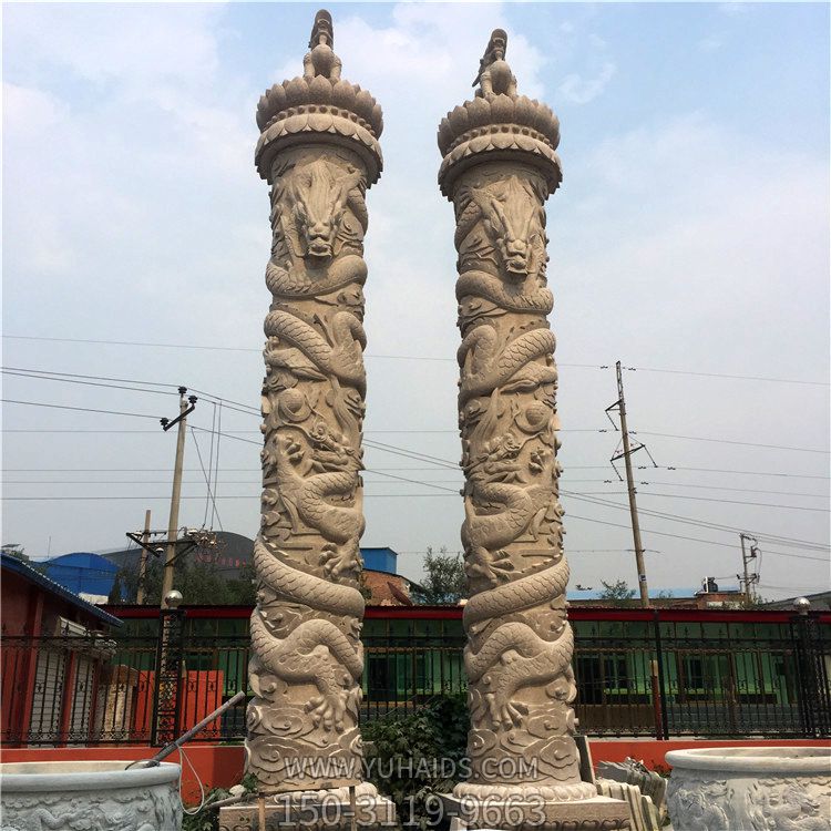 大型古代帝王陵墓華表盤龍柱雕塑