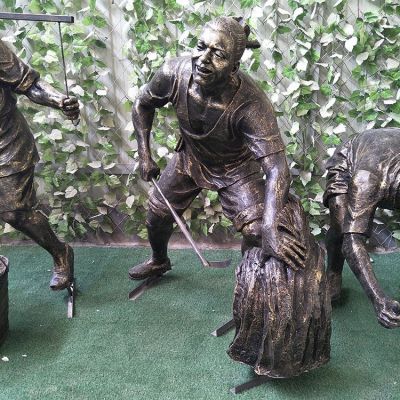 割稻子，玻璃鋼仿銅農(nóng)耕人物雕塑