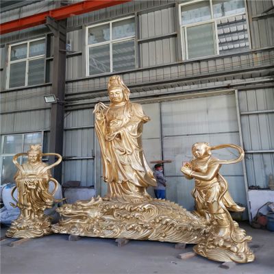戶外景區(qū)大型景觀不銹鋼鎏金觀音雕塑