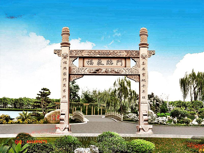 公園景觀擺放簡(jiǎn)易單門(mén)柱花崗巖門(mén)牌樓雕塑